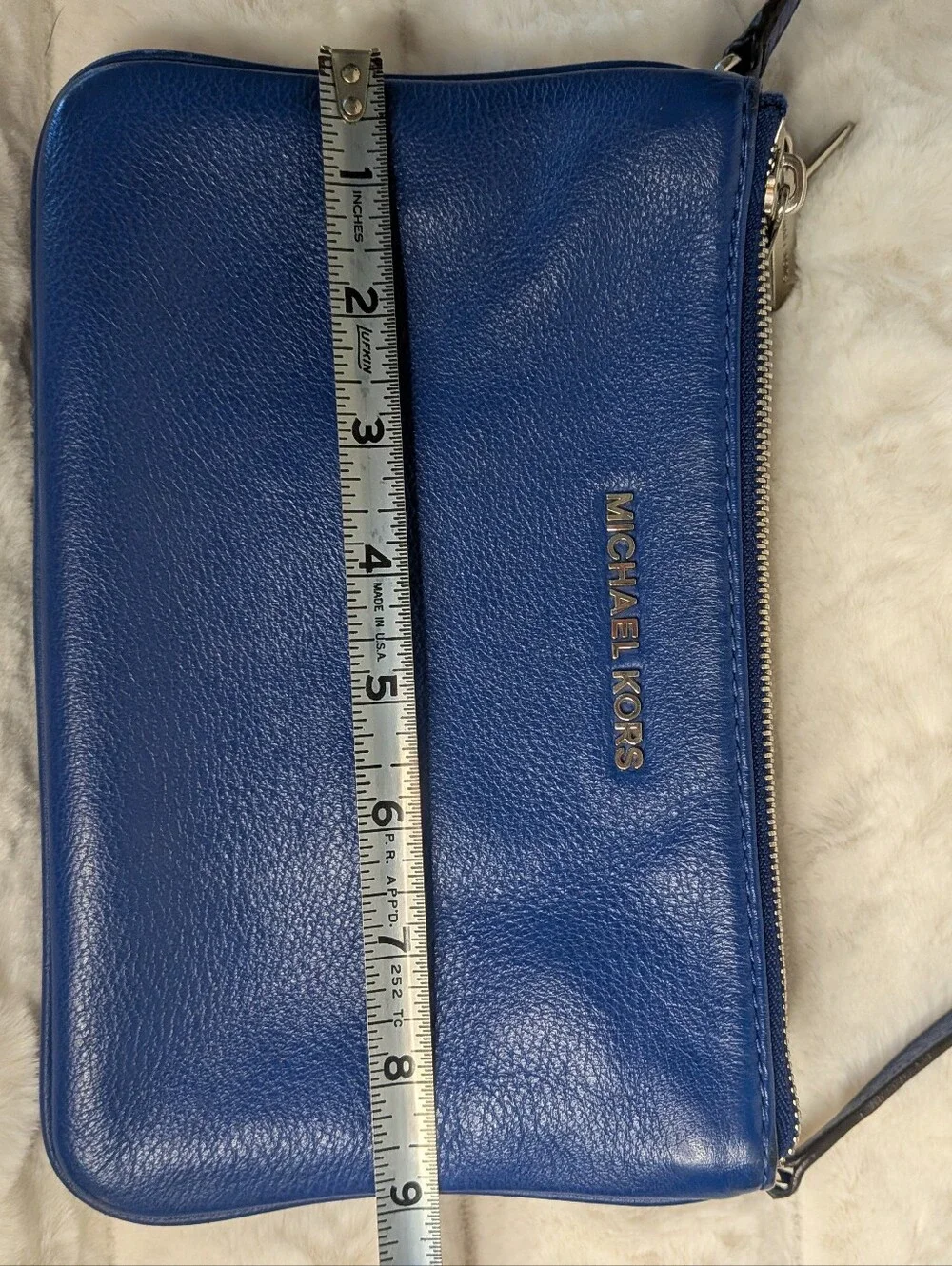 Michael Kors Navy Pebbled Leather Triple Zipper Crossbody